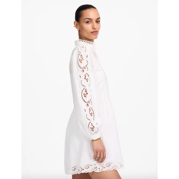 Madewell Pintucked Eyelet Mini Dress Boho Cotton Cottagecore White Medium NWT - Picture 4 of 16